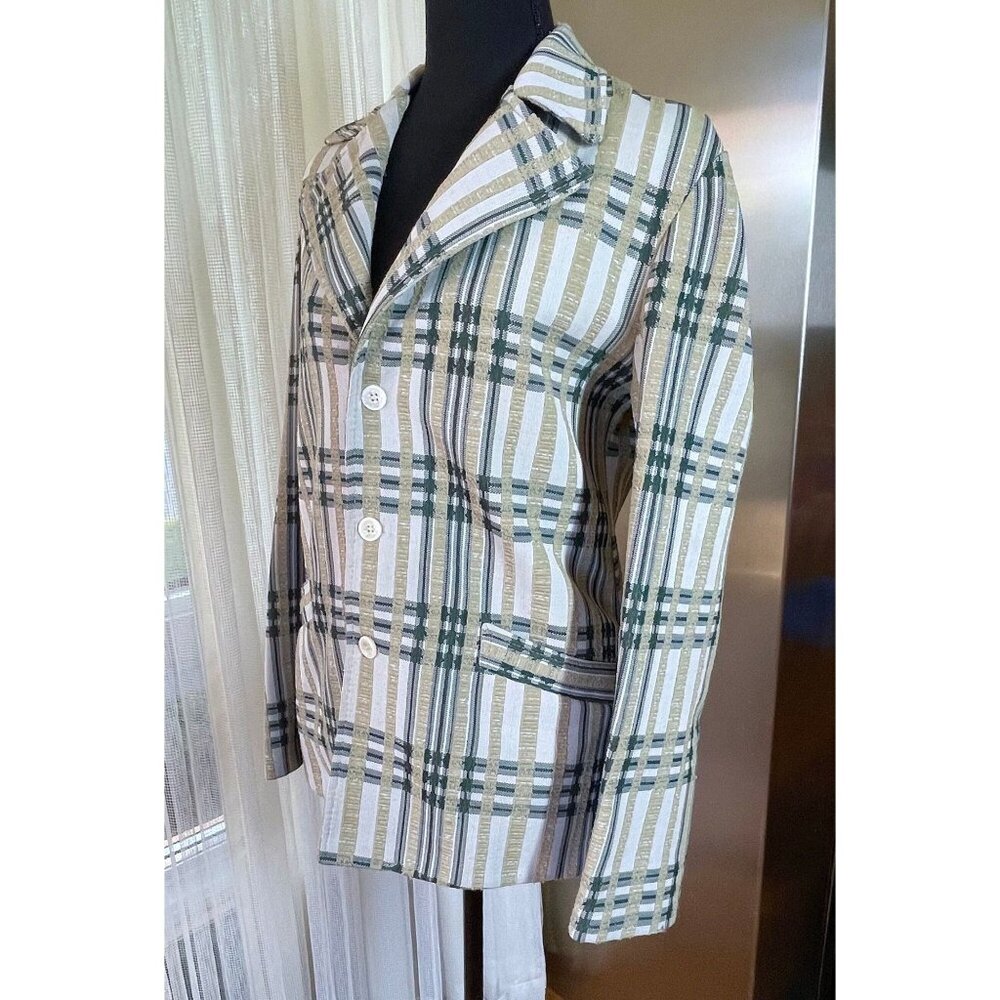 Vintage 70s jacket, unisex green plaid blazer, gender neutral fashion, (S/M)